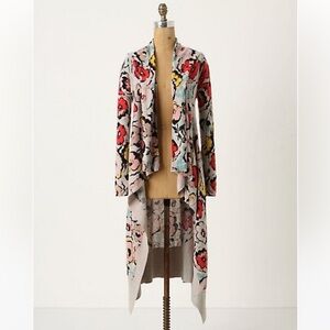 Anthropologie Sparrow Flora Floral Exemplar Long Cardigan Medium Linen Blend